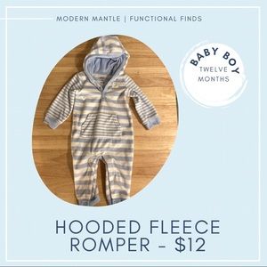 Carter’s 12M - Fleece Hooded Romper - EUC